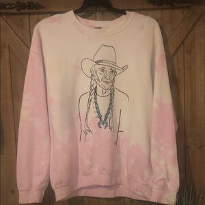 Willie Nelson pink tie dye L sweater